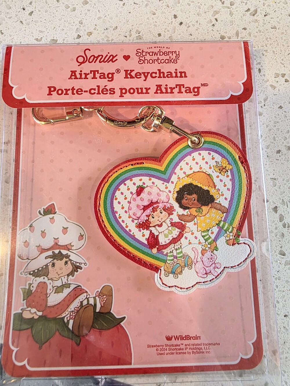 Sanrio Strawberry Shortcake Rainbow Heart AirTag Keychain - Pink